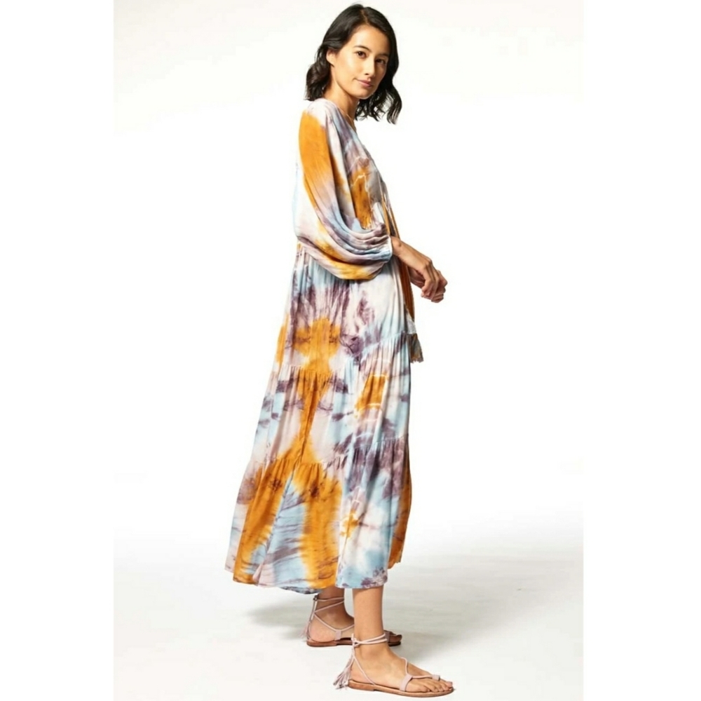 YOUNG FABULOUS & BROKE tie-dye midi dress L